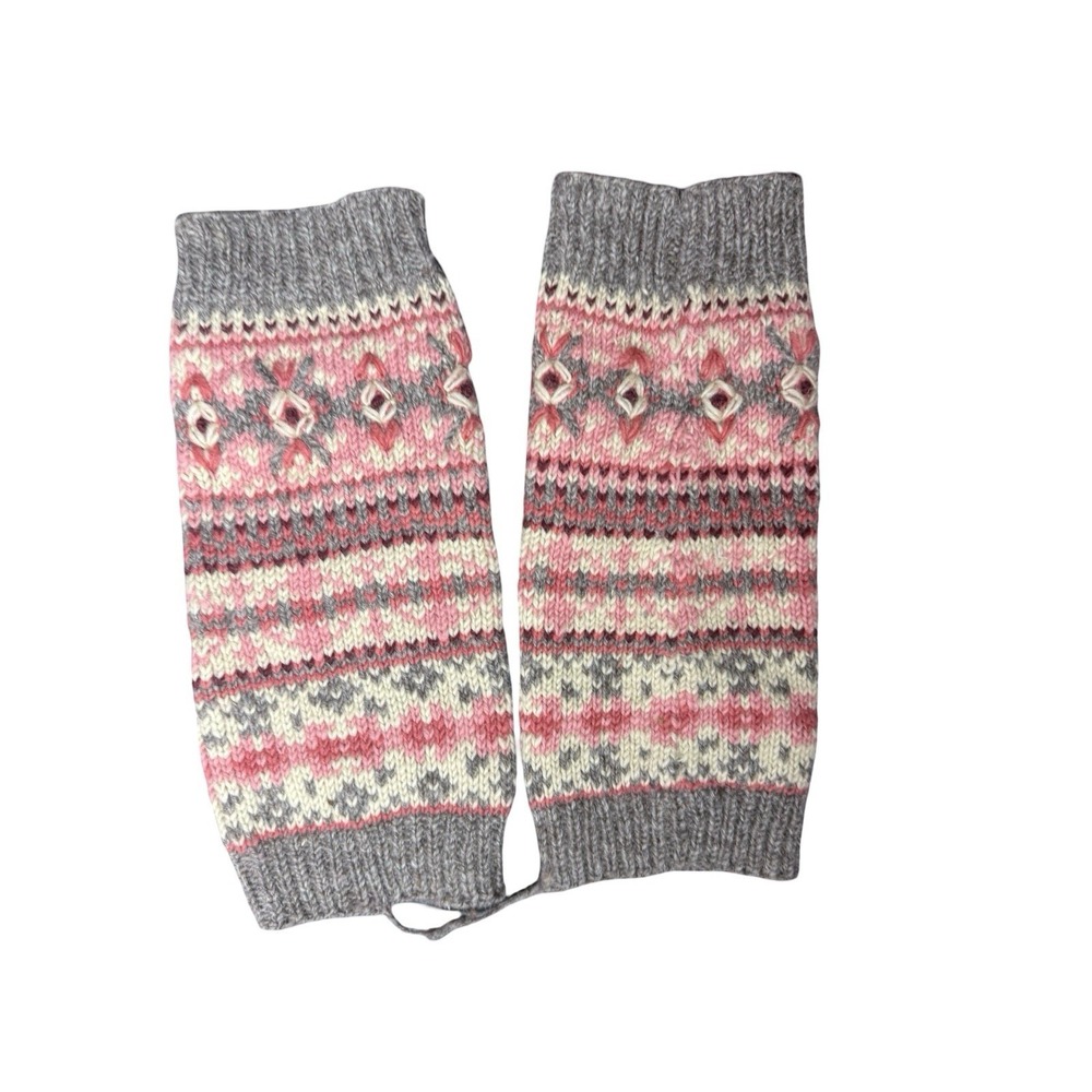 Sundance Catalog French Knot Wool Gray Pink "Mika Fair Isle Legwarmers"